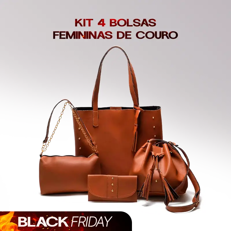 Kit 4 Bolsas Femininas de Couro | Bolsa Grande + Bolsa Média + Sacola + Carteira de Brinde | Oferta Especial de Black Friday