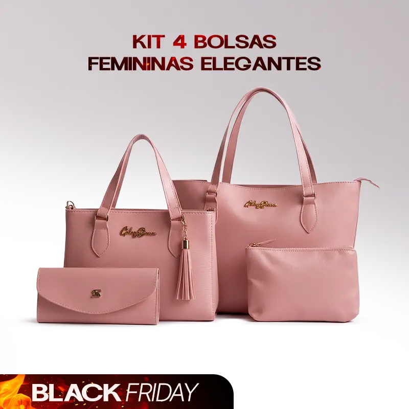 Kit 4 Bolsas Femininas Elegantes | Bolsa Média + Carteira + Sacola + Nécessaire de Brinde | Oferta Exclusiva de Black Friday