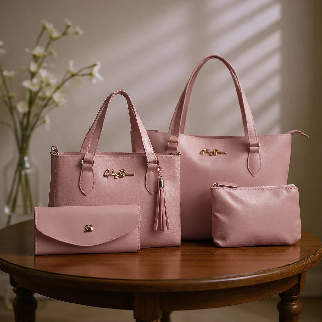 Kit 4 Bolsas Femininas Elegantes | Bolsa Média + Carteira + Sacola + Nécessaire de Brinde | Oferta Exclusiva de Black Friday